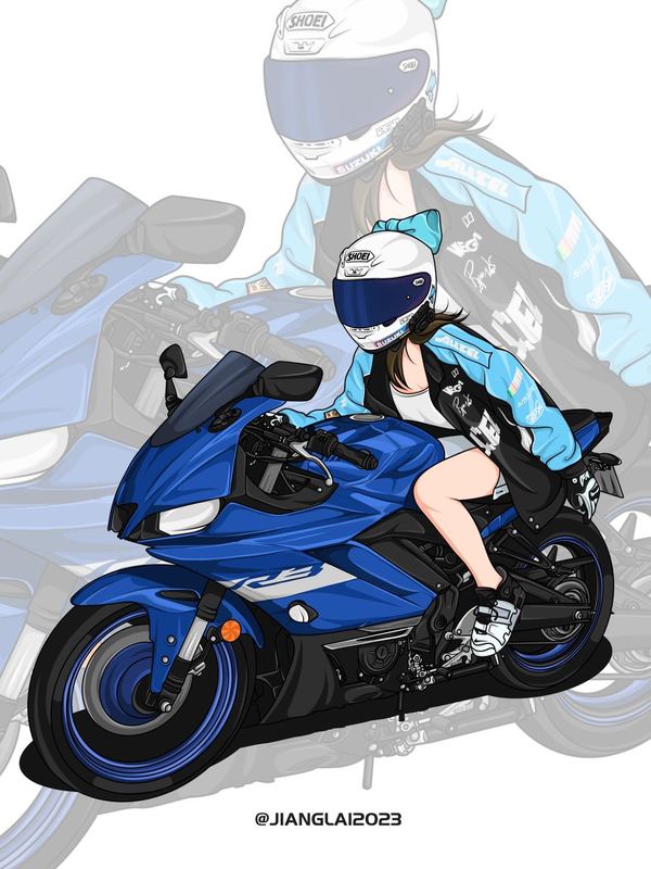 帅气机车女骑小合集❤️手绘摩托车原创插画头像壁纸海报系列